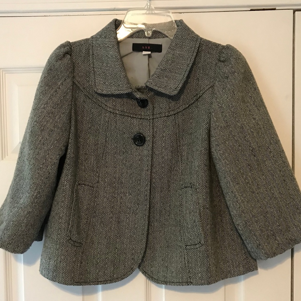 UO Lux S Gray Herringbone Bubble Sleeve